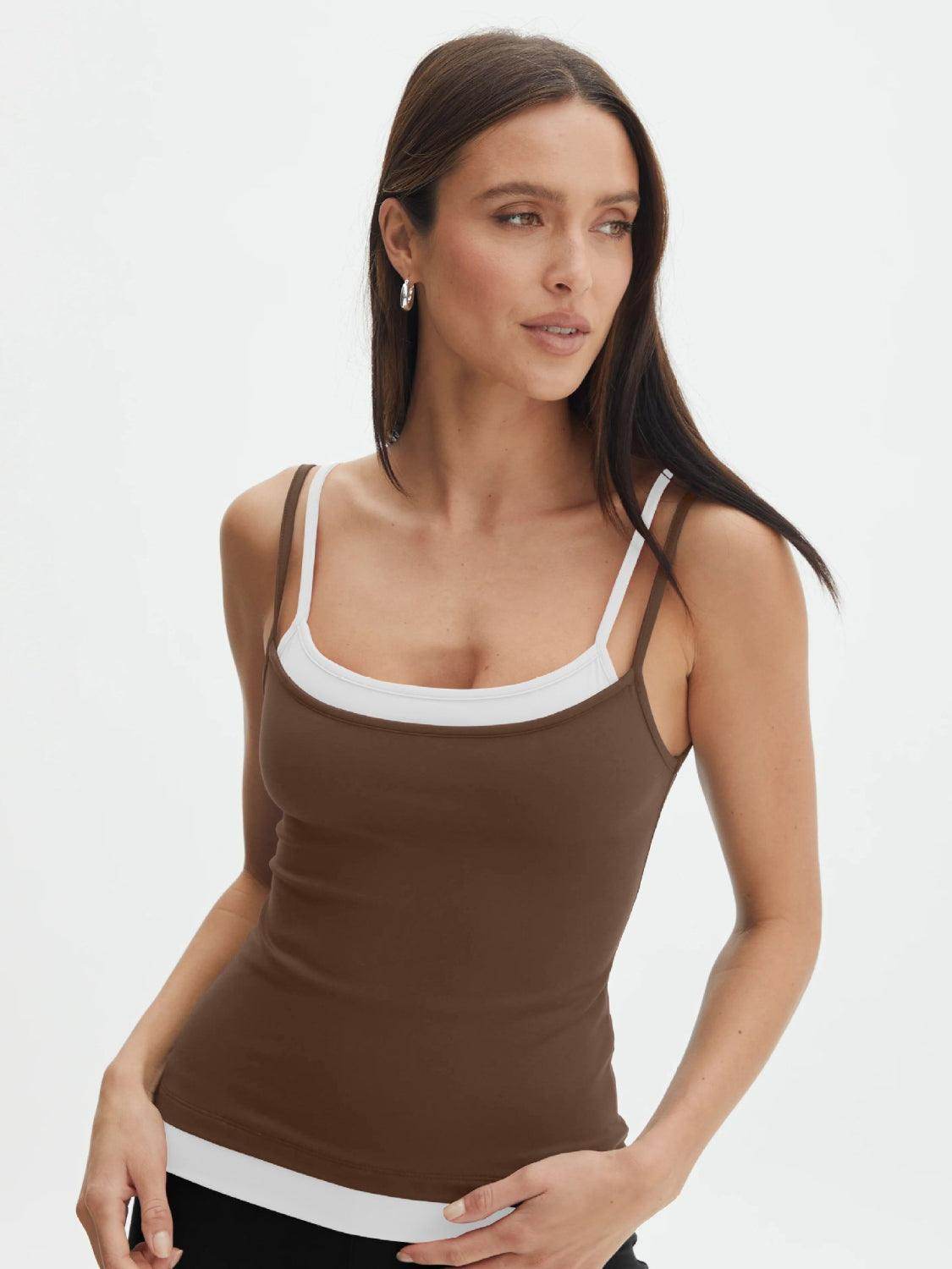 Faux Layered Square Neck Cropped Cami - VacationGrabs