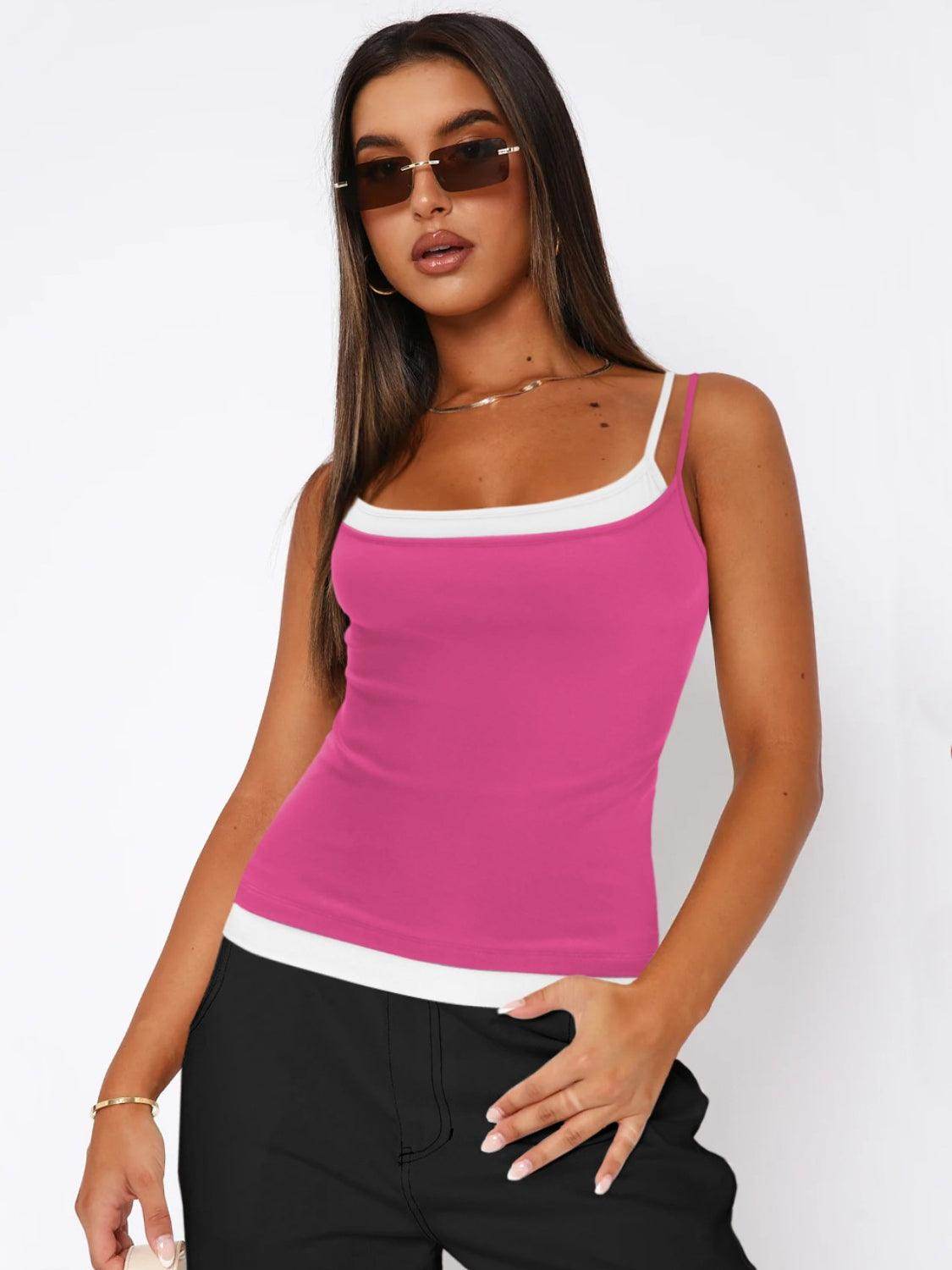 Faux Layered Square Neck Cropped Cami - VacationGrabs