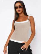 Faux Layered Square Neck Cropped Cami - VacationGrabs