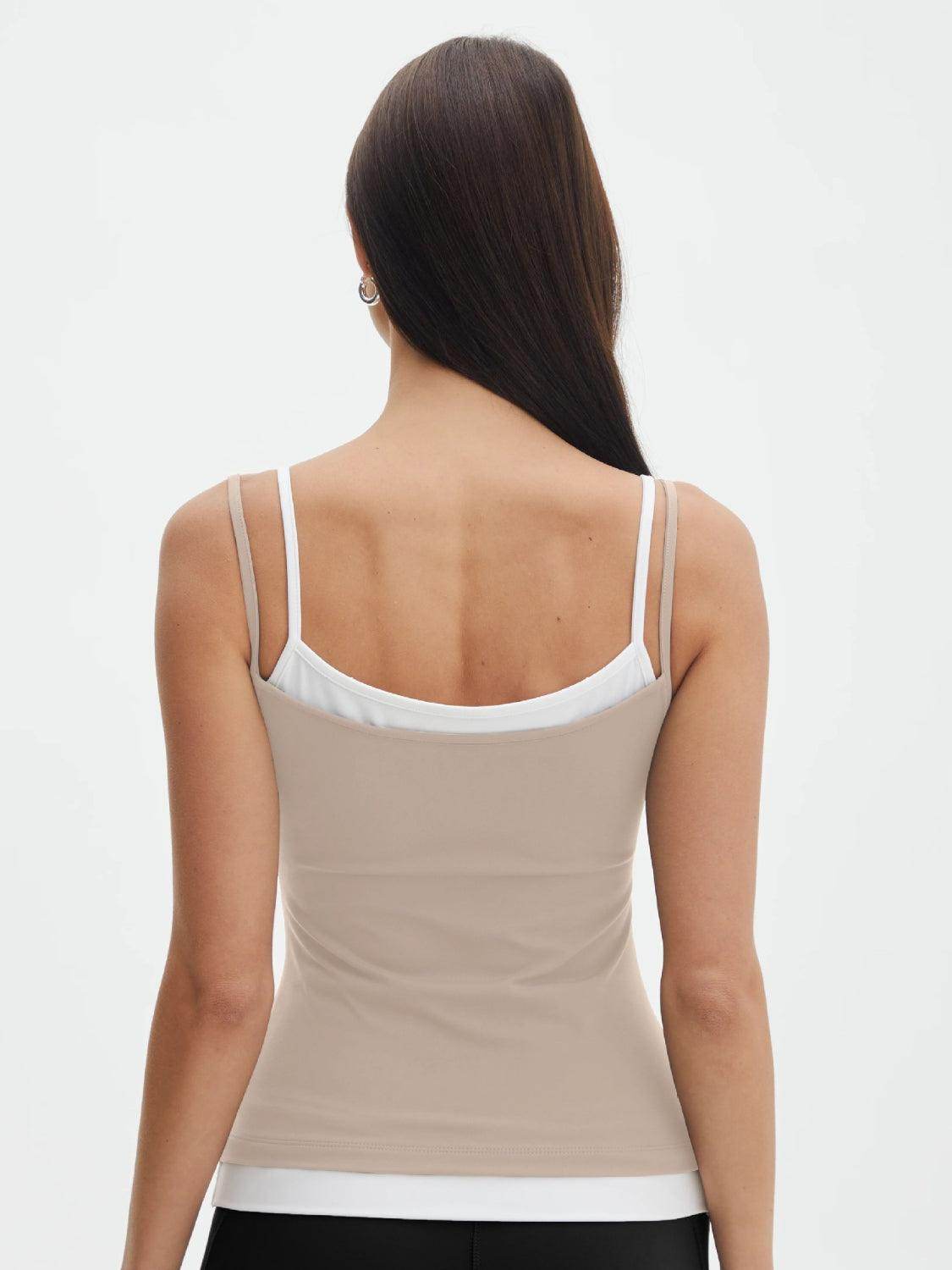 Faux Layered Square Neck Cropped Cami - VacationGrabs