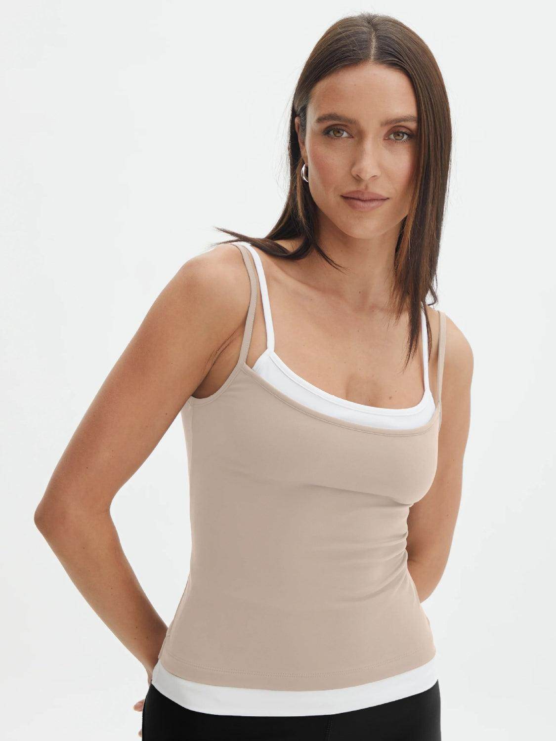 Faux Layered Square Neck Cropped Cami - VacationGrabs