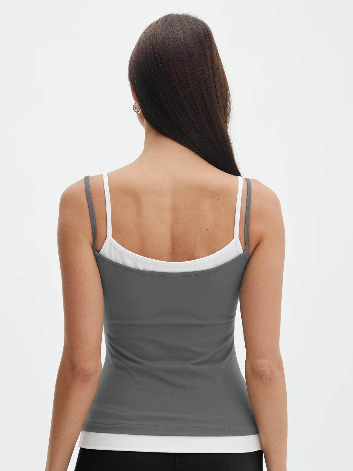 Faux Layered Square Neck Cropped Cami - VacationGrabs