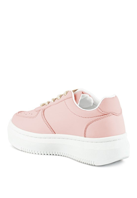 Faux leather pink sneakers women with white rubber sole for casual wear