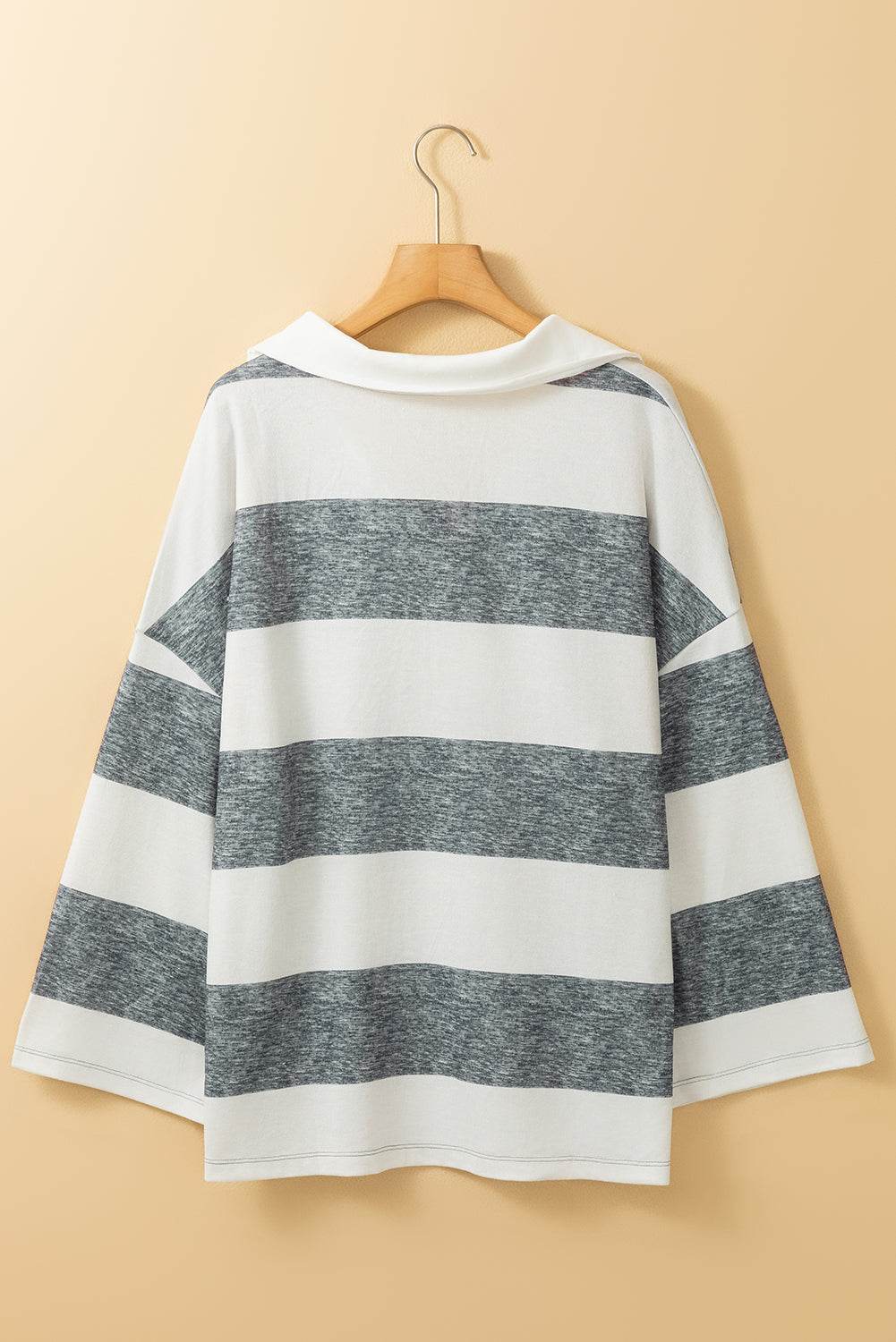Stripe Oversized Collared Long Sleeve Top - VacationGrabs