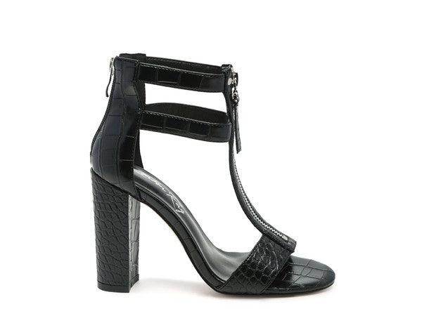 Felicity Zip Up Croc Textured Sandals - VacationGrabs