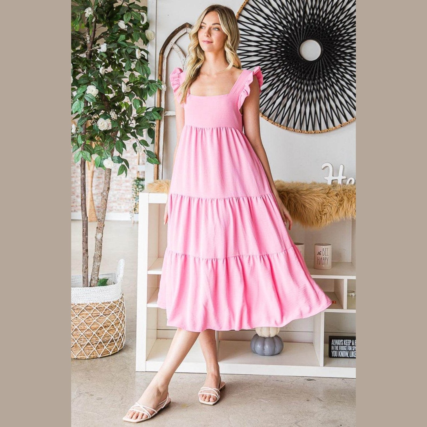 Reborn J Ruffled Sleeveless Tiered Midi Dress - VacationGrabs