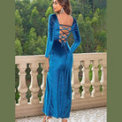 Tie Back Long Sleeve Slit Dress - VacationGrabs