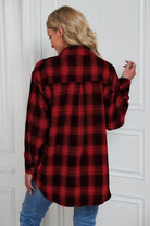 Plaid Button Up Dropped Shoulder Outerwear - VacationGrabs
