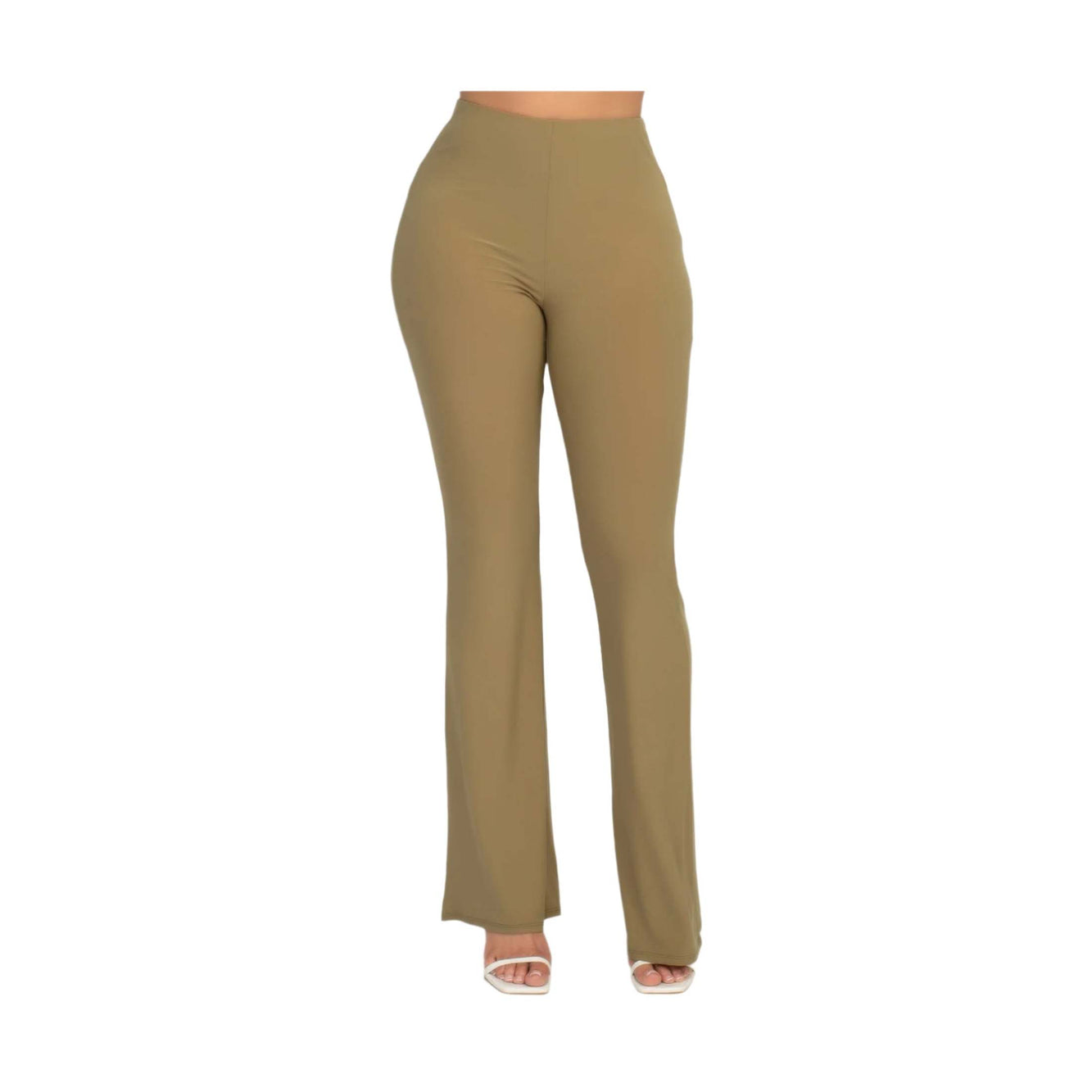 VacationGrabs women's fit and flare casual pants in beige with a high waist and comfortable stretch fabric