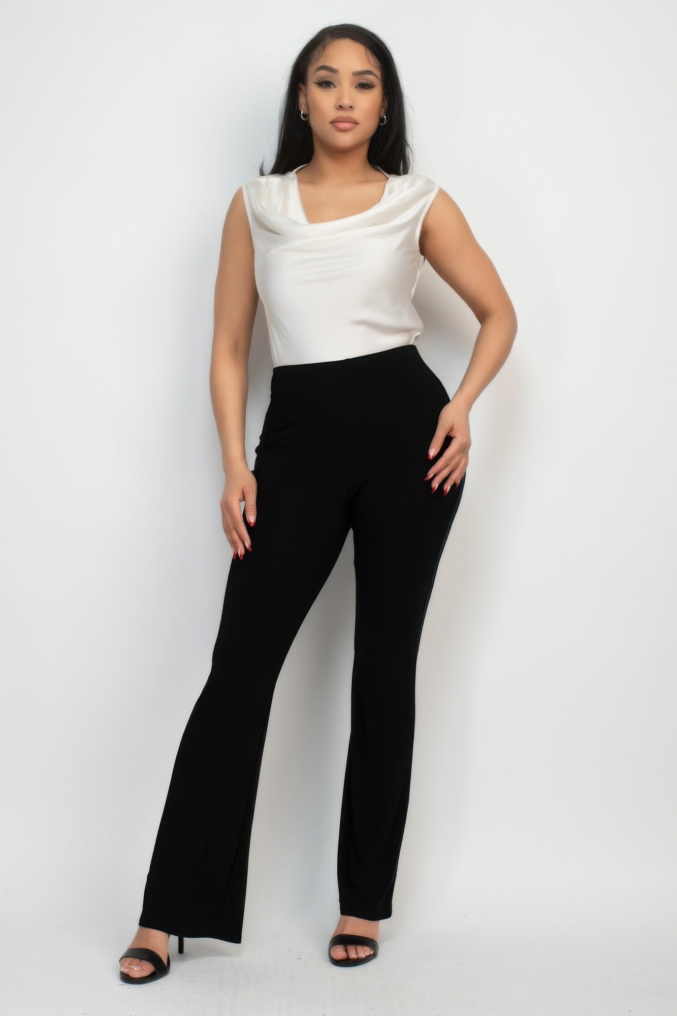 VacationGrabs women's black fit and flare casual pants with a high waist and slim fit