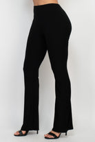 VacationGrabs women's black fit and flare casual pants paired with black heeled sandals