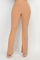 VacationGrabs women's beige fit and flare casual pants with a high waist and slight flare