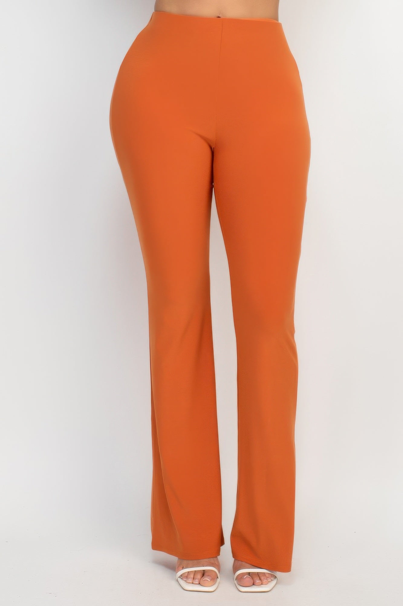 VacationGrabs women's orange fit and flare casual pants with high waist and wide leg design