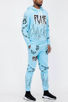 Flame Fire Chenille Hoodie Sweat Set - VacationGrabs