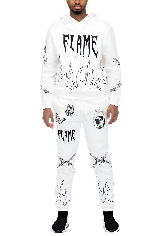 Flame Fire Chenille Hoodie Sweat Set - VacationGrabs
