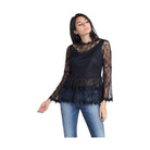 Ivory Felix Women's flare sleeve blouse in black lace with a stylish peplum design