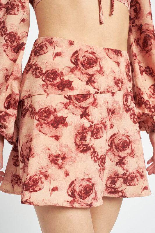 Floral Flared Mini Skirt - VacationGrabs