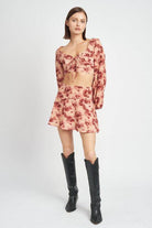 Floral Flared Mini Skirt - VacationGrabs