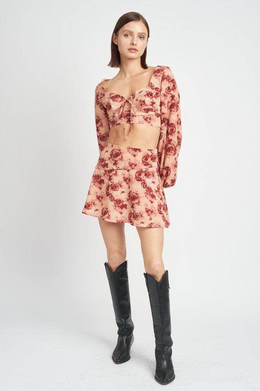 Floral Flared Mini Skirt - VacationGrabs