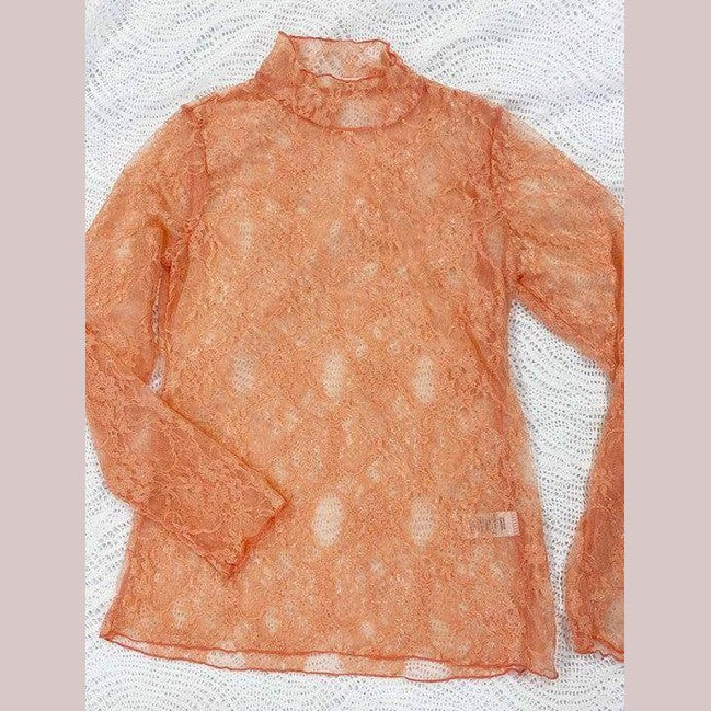 Floral print lace long sleeves top - VacationGrabs