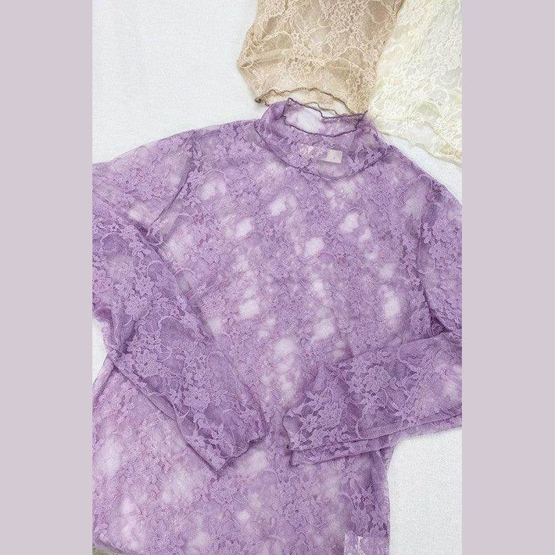 Floral print lace long sleeves top - VacationGrabs