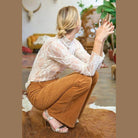 Floral print lace long sleeves top - VacationGrabs