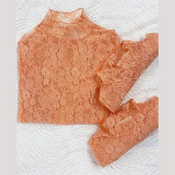 Floral print lace long sleeves top - VacationGrabs