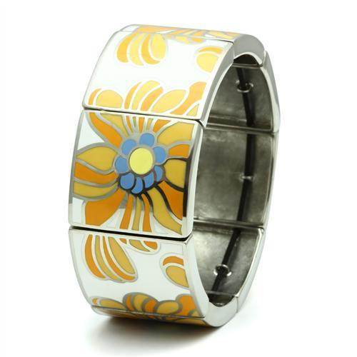 Colorful floral stretch bracelet with vibrant orange and blue flower design