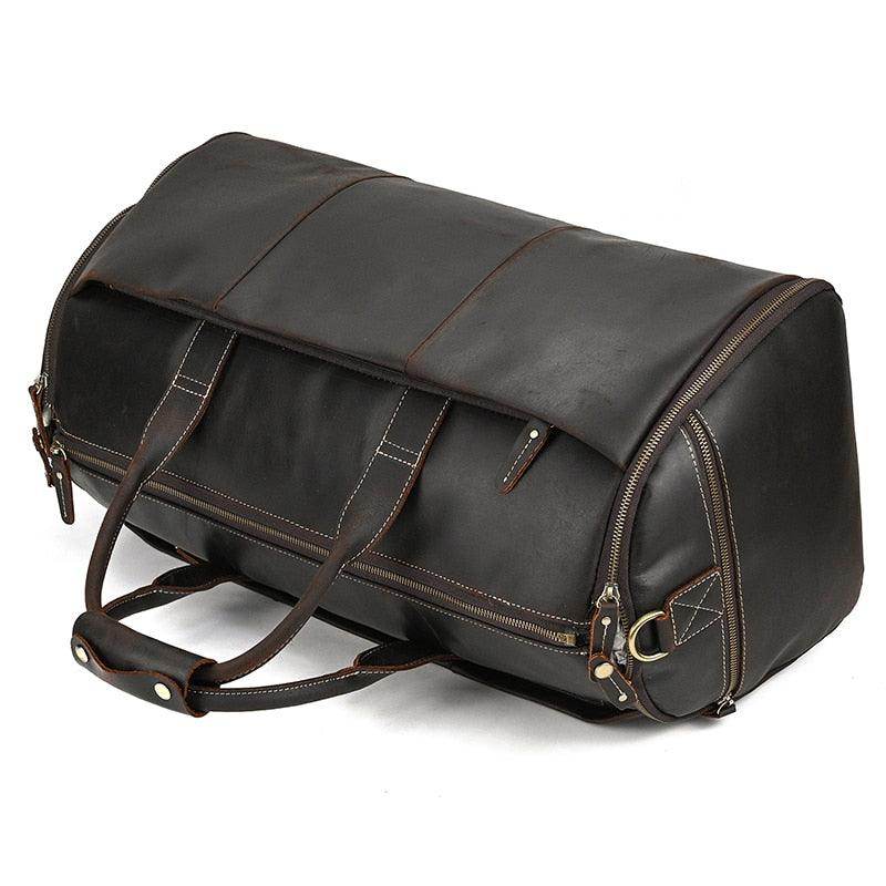 Foldable leather suit bag by VacationGrabs with stylish design and durable handles