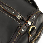 Close-up of the foldable leather suit bag zipper and stitching detail showcasing premium craftsmanship