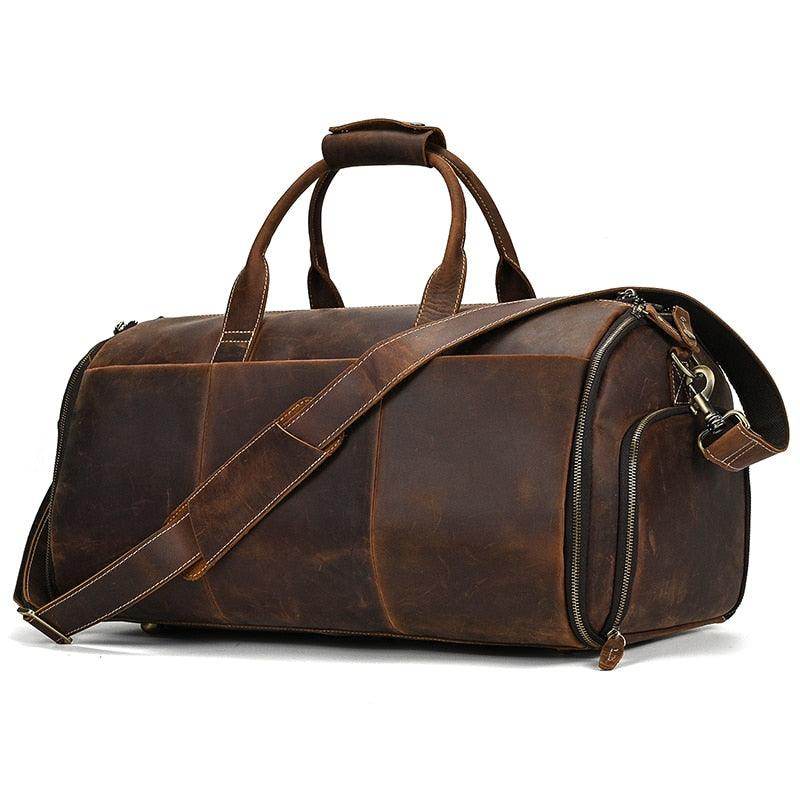 VacationGrabs foldable leather suit bag with durable design and adjustable shoulder strap for travel convenience