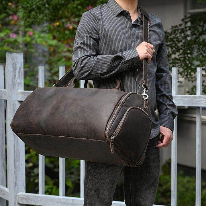 VacationGrabs foldable leather suit bag, stylish and durable for travel or gym use