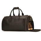 Foldable leather suit bag with a spacious interior and side compartment for shoes