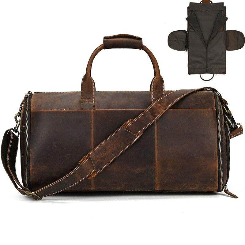 VacationGrabs foldable leather suit bag with adjustable strap and durable design for travel convenience