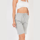 VacationGrabs women's gray french terry bermuda shorts with elastic waistband and drawstring