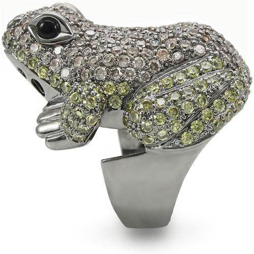Detailed frog ring for men with sparkling gemstones and a sleek silver finish