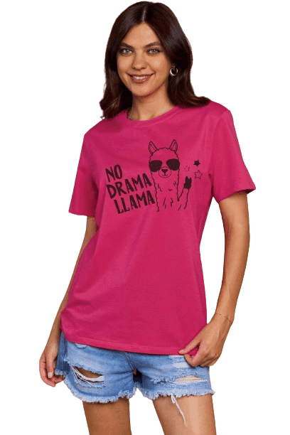 Trendsi Full Size Llama T-shirt in Pink with No Drama Llama Graphic for Casual Style