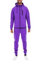 WEIV Men's 2PC Track Set in Purple with Full Zip Jacket and Pants for Active Wear
