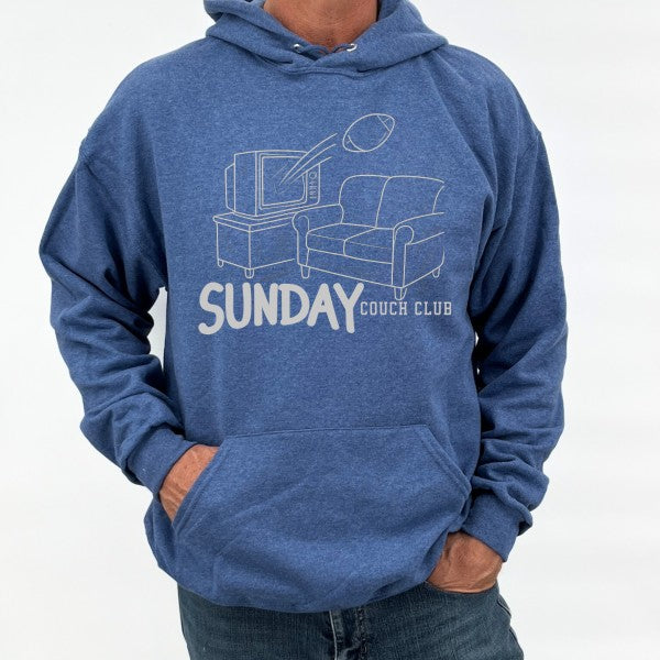Funny football hoodie from ATTA TOOD featuring a couch and TV graphic for football fans