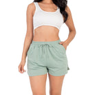 VacationGrabs light green french terry shorts for women with drawstring waist and side pockets