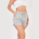 Gray french terry shorts for women with drawstring waist and side pockets by VacationGrabs