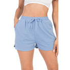 VacationGrabs blue french terry shorts for women with elastic waistband and drawstring