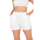 VacationGrabs white french terry shorts for women with elastic waistband and drawstring