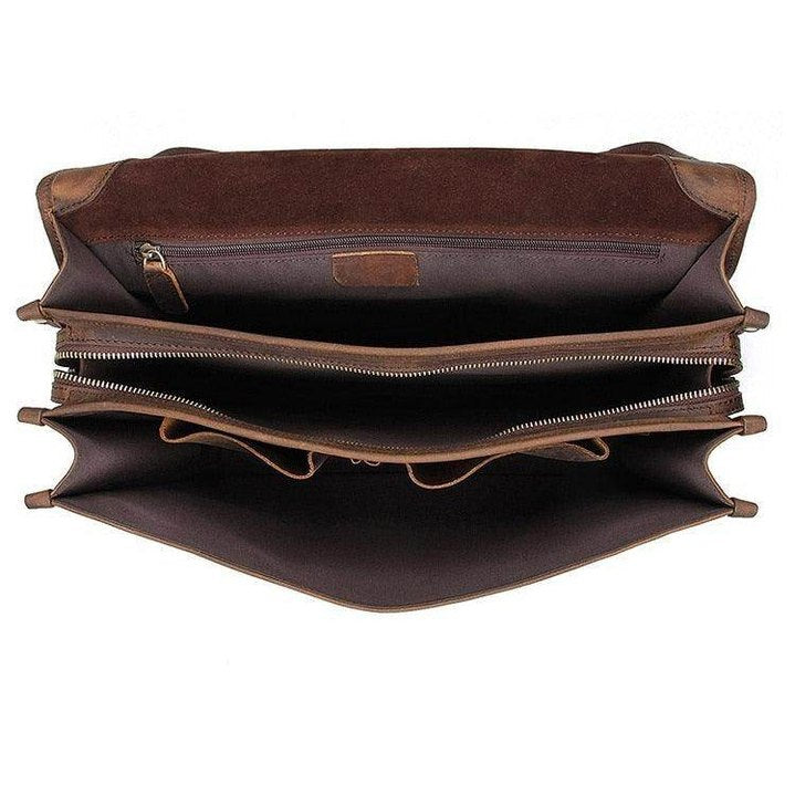 Genuine leather business bag with multiple compartments for organized storage and easy access