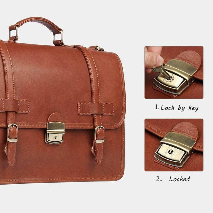 Genuine leather business bag with secure lock and elegant design for professionals