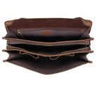 Interior view of a genuine leather business bag with multiple compartments for organization