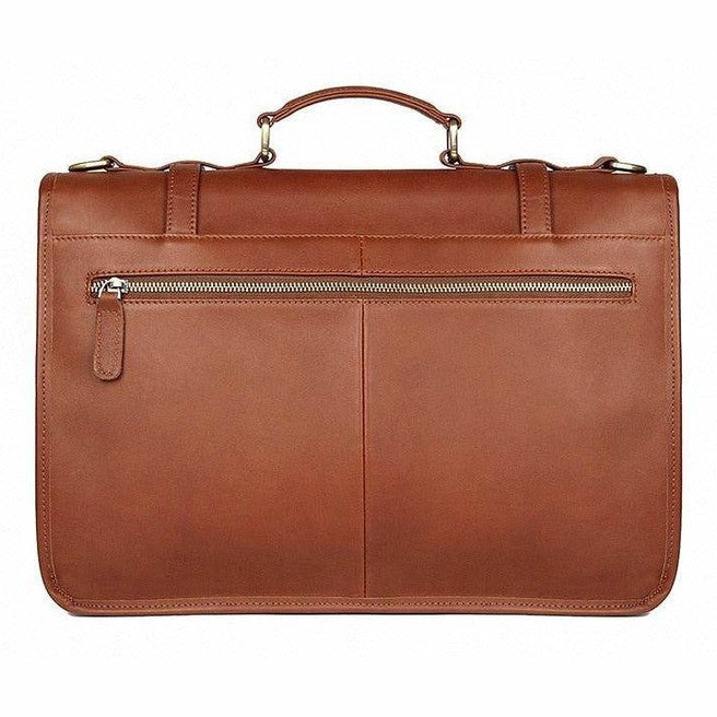 VacationGrabs genuine leather business bag with a sleek design and zippered pocket for organization