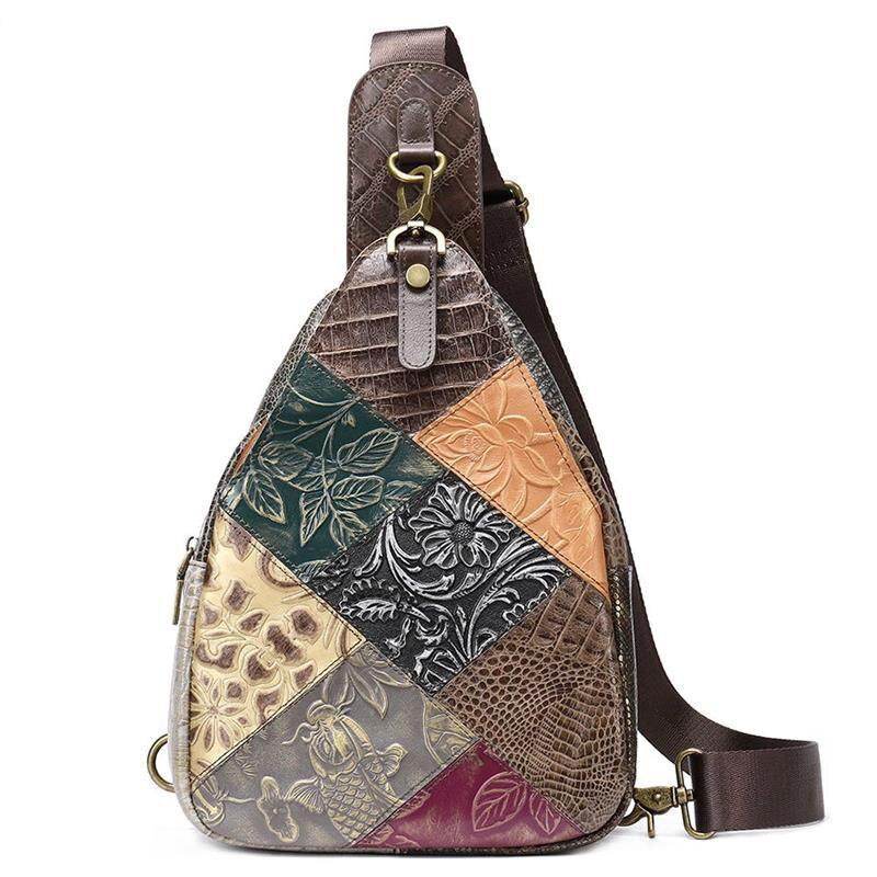 Stylish genuine leather hobo bags with a unique patchwork design in various colors