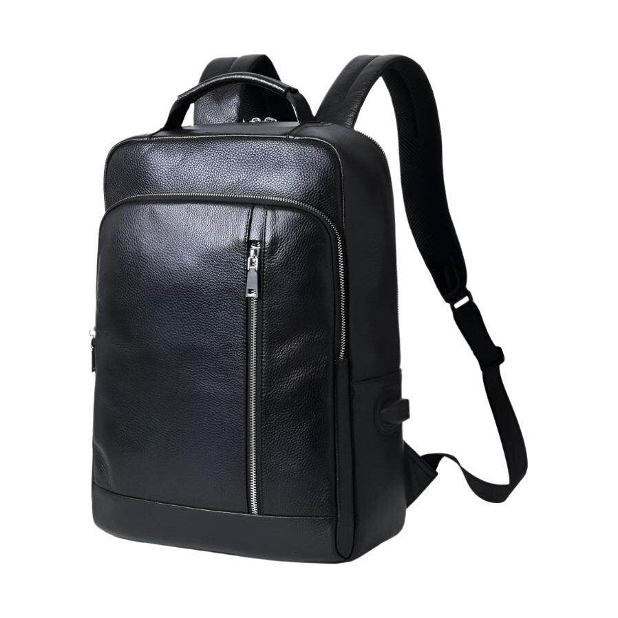 Genuine leather laptop backpack by VacationGrabs with sleek design and spacious compartments