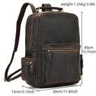 Genuine leather laptop backpack with multiple pockets and adjustable straps for practical use.